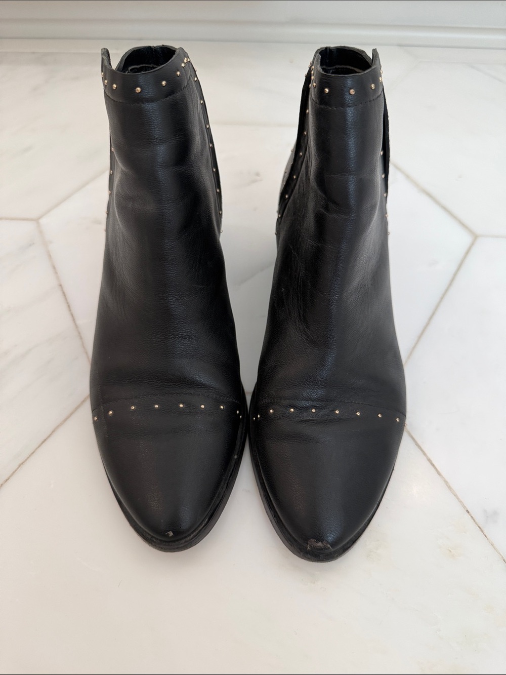 Joie Black Leather Studded Pointed Ankle Boots